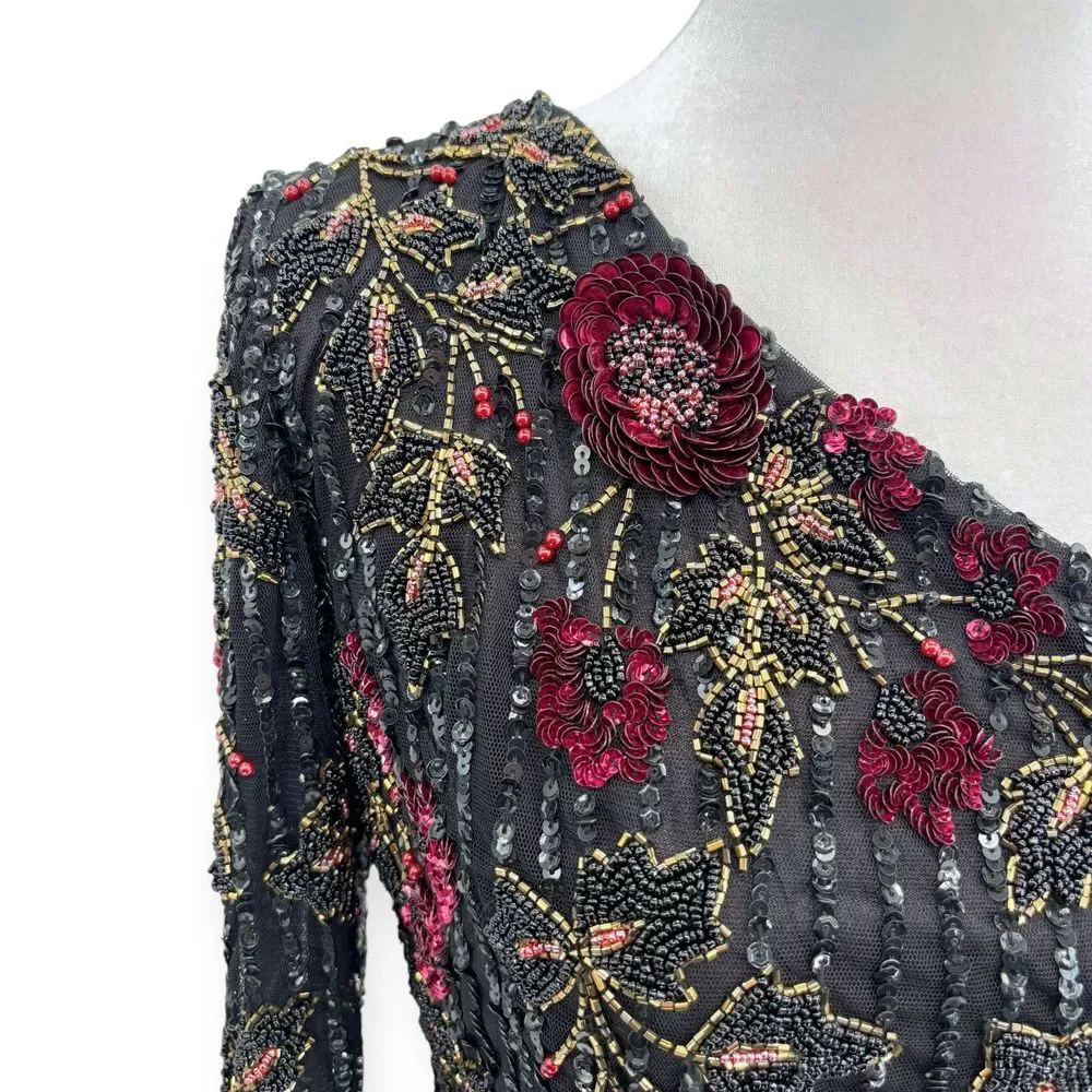 Mac Duggal NEW Black One Shoulder Floral Leaf Embellished Mini Dress $558 Size 6